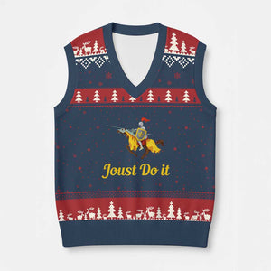 Funny Joust Do It Medieval Knight Horse Graphic V-Neck Knit Sweater Vest Jousting Renaissance Faire Parody