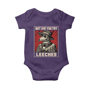 Funny Plague Doctor History Humor Baby Onesie But Did You Try Leeches Retro Woodcut Graphic