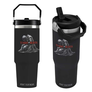 Funny Tummy Hurts Knight Graphic Flip Straw Tumbler Warrior Medieval Sarcastic Dark Fantasy Slumped Renaissance Meme