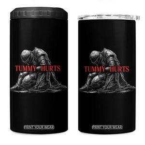 Funny Tummy Hurts Knight Graphic 4 in 1 Can Cooler Tumbler Warrior Medieval Sarcastic Dark Fantasy Slumped Renaissance Meme