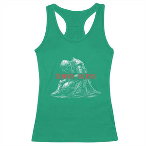 Funny Tummy Hurts Knight Graphic Racerback Tank Top Warrior Medieval Sarcastic Dark Fantasy Slumped Renaissance Meme