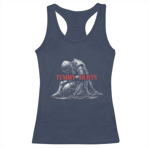 Funny Tummy Hurts Knight Graphic Racerback Tank Top Warrior Medieval Sarcastic Dark Fantasy Slumped Renaissance Meme