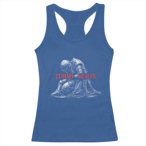 Funny Tummy Hurts Knight Graphic Racerback Tank Top Warrior Medieval Sarcastic Dark Fantasy Slumped Renaissance Meme