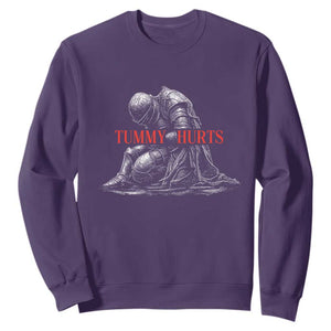 Funny Tummy Hurts Knight Graphic Sweatshirt Warrior Medieval Sarcastic Dark Fantasy Slumped Renaissance Meme