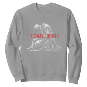 Funny Tummy Hurts Knight Graphic Sweatshirt Warrior Medieval Sarcastic Dark Fantasy Slumped Renaissance Meme