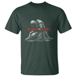 Funny Tummy Hurts Knight Graphic T Shirt Warrior Medieval Sarcastic Dark Fantasy Slumped Renaissance Meme