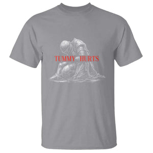 Funny Tummy Hurts Knight Graphic T Shirt Warrior Medieval Sarcastic Dark Fantasy Slumped Renaissance Meme
