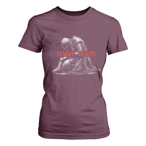 Funny Tummy Hurts Knight Graphic T Shirt For Women Warrior Medieval Sarcastic Dark Fantasy Slumped Renaissance Meme