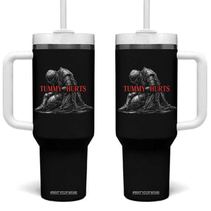 Funny Tummy Hurts Knight Graphic Tumbler With Handle Warrior Medieval Sarcastic Dark Fantasy Slumped Renaissance Meme