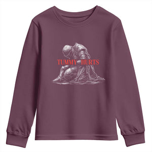 Funny Tummy Hurts Knight Graphic Youth Sweatshirt Warrior Medieval Sarcastic Dark Fantasy Slumped Renaissance Meme