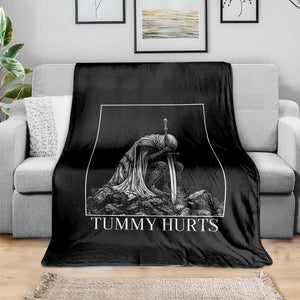Dramatic Tummy Hurts Kneeling Knight Graphic Throw Blanket Funny Medieval Sarcastic Renaissance Fantasy Meme