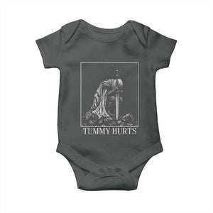 Dramatic Tummy Hurts Kneeling Knight Graphic Baby Onesie Funny Medieval Sarcastic Renaissance Fantasy Meme