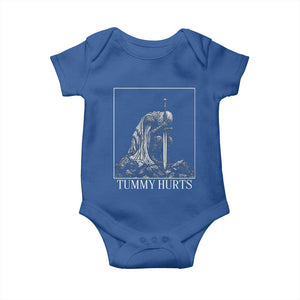 Dramatic Tummy Hurts Kneeling Knight Graphic Baby Onesie Funny Medieval Sarcastic Renaissance Fantasy Meme