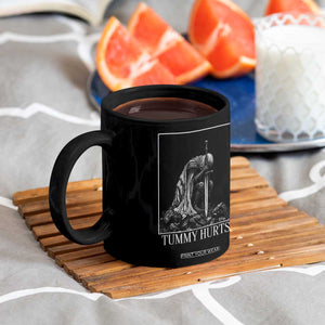 Dramatic Tummy Hurts Kneeling Knight Graphic Coffee Mug Funny Medieval Sarcastic Renaissance Fantasy Meme