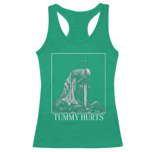 Dramatic Tummy Hurts Kneeling Knight Graphic Racerback Tank Top Funny Medieval Sarcastic Renaissance Fantasy Meme