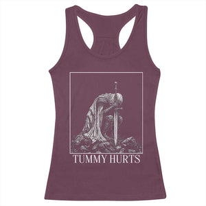 Dramatic Tummy Hurts Kneeling Knight Graphic Racerback Tank Top Funny Medieval Sarcastic Renaissance Fantasy Meme