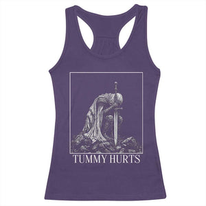 Dramatic Tummy Hurts Kneeling Knight Graphic Racerback Tank Top Funny Medieval Sarcastic Renaissance Fantasy Meme