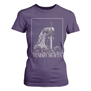 Dramatic Tummy Hurts Kneeling Knight Graphic T Shirt For Women Funny Medieval Sarcastic Renaissance Fantasy Meme