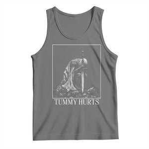 Dramatic Tummy Hurts Kneeling Knight Graphic Tank Top Funny Medieval Sarcastic Renaissance Fantasy Meme