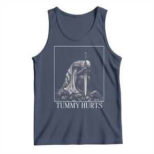 Dramatic Tummy Hurts Kneeling Knight Graphic Tank Top Funny Medieval Sarcastic Renaissance Fantasy Meme