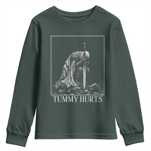 Dramatic Tummy Hurts Kneeling Knight Graphic Youth Sweatshirt Funny Medieval Sarcastic Renaissance Fantasy Meme