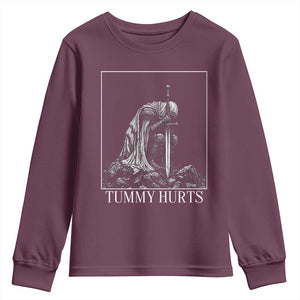 Dramatic Tummy Hurts Kneeling Knight Graphic Youth Sweatshirt Funny Medieval Sarcastic Renaissance Fantasy Meme