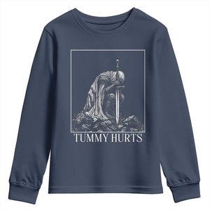 Dramatic Tummy Hurts Kneeling Knight Graphic Youth Sweatshirt Funny Medieval Sarcastic Renaissance Fantasy Meme