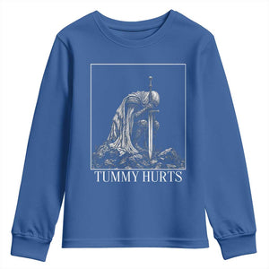 Dramatic Tummy Hurts Kneeling Knight Graphic Youth Sweatshirt Funny Medieval Sarcastic Renaissance Fantasy Meme