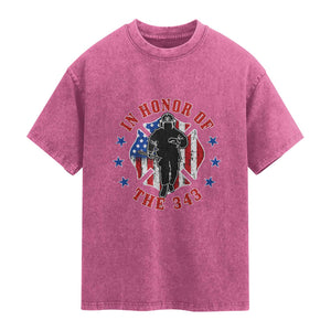 Firefighter Memorial In Honor Of The 343 Maltese Cross Graphic Washed Cotton T-Shirt Patriotic 9 11 Memorial Tribute