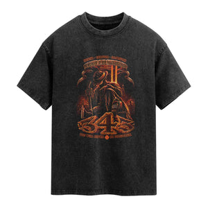 Firefighter Memorial Honor Service Sacrifice 343 Washed Cotton T-Shirt In Memory Of Fallen Brothers Patriotic 9 11 Tribute