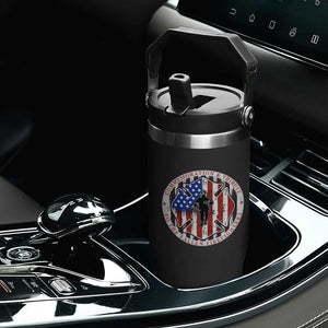 Commemoration Tribute Fallen Firefighters 9 11 Memorial Flip Straw Tumbler Maltese Cross Patriotic Honor Fallen Brothers