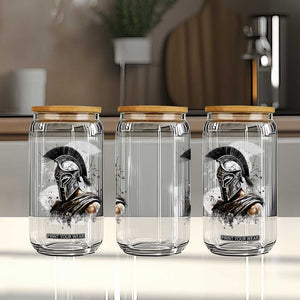 Ancient Spartan Warrior Watercolor Splatter Graphic Glass Can Greek Mythology Enthusiast History Gift