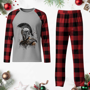 Ancient Spartan Warrior Watercolor Splatter Graphic Plaid Pajama Set Greek Mythology Enthusiast History Gift