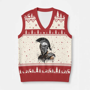 Ancient Spartan Warrior Watercolor Splatter Graphic V-Neck Knit Sweater Vest Greek Mythology Enthusiast History Gift