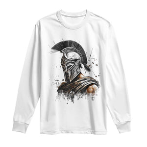 Ancient Spartan Warrior Watercolor Splatter Graphic Long Sleeve Shirt Greek Mythology Enthusiast History Gift
