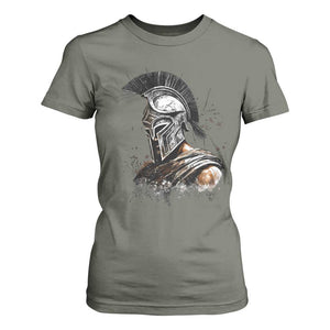 Ancient Spartan Warrior Watercolor Splatter Graphic T Shirt For Women Greek Mythology Enthusiast History Gift