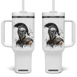 Ancient Spartan Warrior Watercolor Splatter Graphic Tumbler With Handle Greek Mythology Enthusiast History Gift