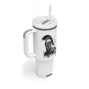 Ancient Spartan Warrior Watercolor Splatter Graphic Tumbler With Handle Greek Mythology Enthusiast History Gift
