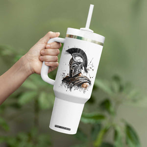 Ancient Spartan Warrior Watercolor Splatter Graphic Tumbler With Handle Greek Mythology Enthusiast History Gift