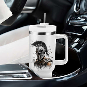 Ancient Spartan Warrior Watercolor Splatter Graphic Tumbler With Handle Greek Mythology Enthusiast History Gift