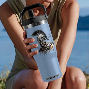 Ancient Spartan Warrior Watercolor Splatter Graphic Flip Straw Tumbler Greek Mythology Enthusiast History Gift