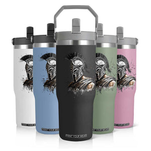 Ancient Spartan Warrior Watercolor Splatter Graphic Flip Straw Tumbler Greek Mythology Enthusiast History Gift