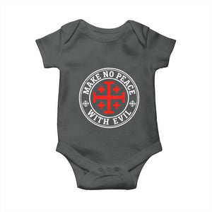 Make No Peace With Evil Jerusalem Cross Baby Onesie Christian Warrior Crusader Emblem Graphic