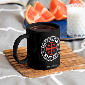 Make No Peace With Evil Jerusalem Cross Coffee Mug Christian Warrior Crusader Emblem Graphic