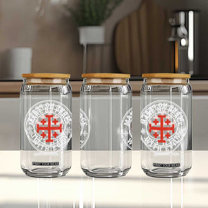 Make No Peace With Evil Jerusalem Cross Glass Can Christian Warrior Crusader Emblem Graphic