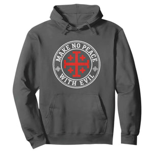 Make No Peace With Evil Jerusalem Cross Hoodie Christian Warrior Crusader Emblem Graphic