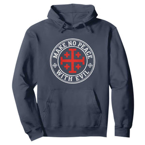 Make No Peace With Evil Jerusalem Cross Hoodie Christian Warrior Crusader Emblem Graphic