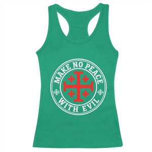 Make No Peace With Evil Jerusalem Cross Racerback Tank Top Christian Warrior Crusader Emblem Graphic