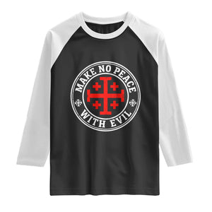 Make No Peace With Evil Jerusalem Cross Raglan Shirt Christian Warrior Crusader Emblem Graphic