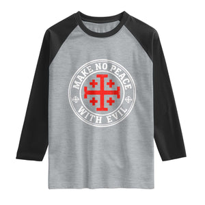Make No Peace With Evil Jerusalem Cross Raglan Shirt Christian Warrior Crusader Emblem Graphic